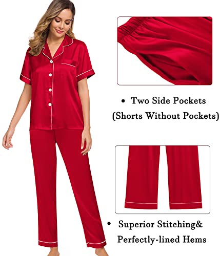 SWOMOG Womens Silk Satin Pajama Sets 3Pcs Button Down Pj Set Short Sleeve Sleepwear Loungewear Pjs Nightwear XS-XXL4