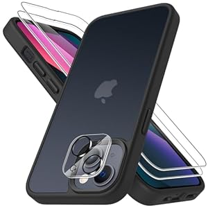 Mootobo for iPhone 13 Case, 4 in 1 [Mil-Grade Shockproof Defense] with 2 Screen Protector+1 Lens Protector,Translucent Matte Back Slim Shockproof Phone Cover for iPhone 13 6.1 inch – Black