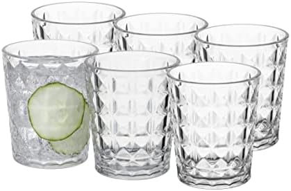 KLIFA- CUPID- 16 ounce, Set of 6, Acrylic Drinking Glasses Tumblers, BPA-Free, Stackable Plastic Drinkware, Dishwasher Safe, Clear