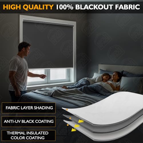 Image of ABOUT SPACE Window Blinds - 7 x 4 ft Cordless Blackout Roller Blinds for Privacy, UV Protection | 100% Blackout Roll Up Curtain Window Shades for Home, Office, Living Room, Bedroom- Light Grey