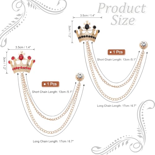 Image of PATIKIL Crown Hanging Chain Brooch Pins, Rhinestone Suit Pins Fashion Crystal Lapel Pins