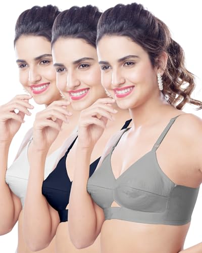 Image of Brida Kavya Xtra Soft Cotton Round Stitch Bra for Women | Full Coverage | Non-Padded | Wireless | Double Layer Saree Bra | Daily Use Combo Color May Vary