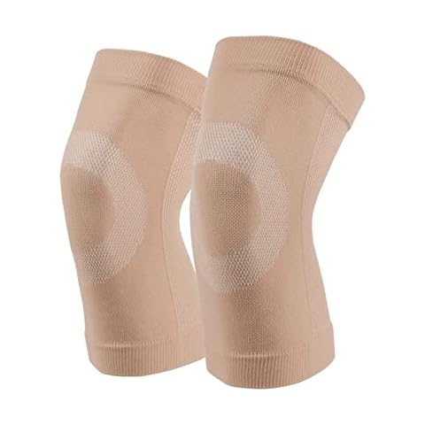 Knee Compression Sleeve 1 Pair Elastic Knee Support Breathable Lightweight Knee Brace for Joint Pain, Arthritis, ACL, Injury Recovery, Sports, Running, Fitness Unisex (L, Beige) Cover