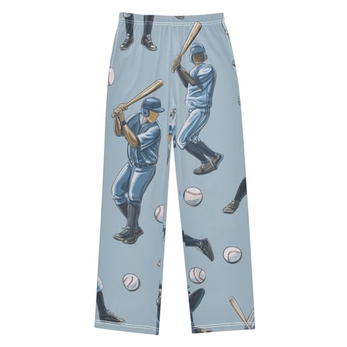 ZZXXB Baseball Sport Pattern Boys Long Pants Soft Trousers Elastic Waist Kids Lounge Bottoms with Pockets S-XL