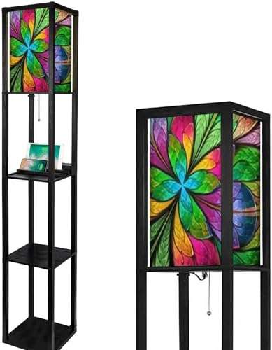 Lámpara de pie alta regulable con puertos USB y estantes de diseño mosaico abstracto 2