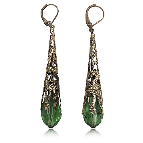 Indian Ethnic Vintage Silver Crystal Teardrop Dangle Drop Earrings Boho Gypsy Retro Rhinestone Hook Earrings for Women Love Gift