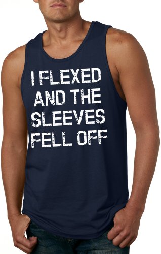 Crazy Dog Mens I Flexed and The Sleeves Fell Off Tank Top Funny Gym Workout Tee Hilarious Sleeveless Muscle Shirt for Guys at The Gym Navy L