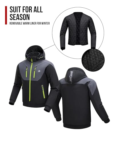 BORLENI Motorradjacke Herren mit CE-Protektoren Herausnehmbares Innenfutter Wasserabweisend Winddicht für alle Jahreszeiten M