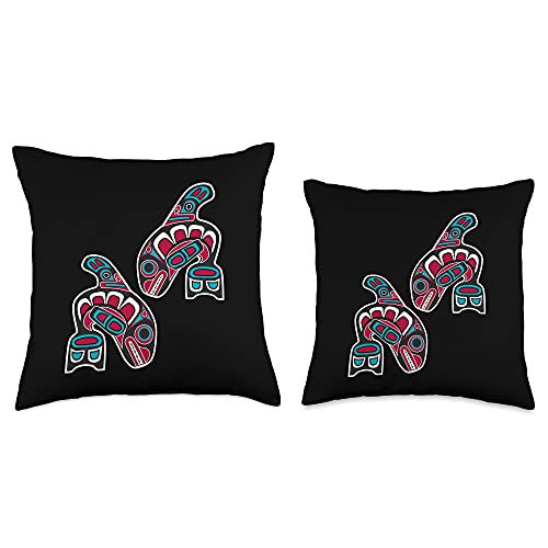Pacific Northwest Coast Native American Orca Orca Whale Alaska Haida Art-Native American Totem Tribal Throw Pillow, 16X16, Multicolor #TOP2
