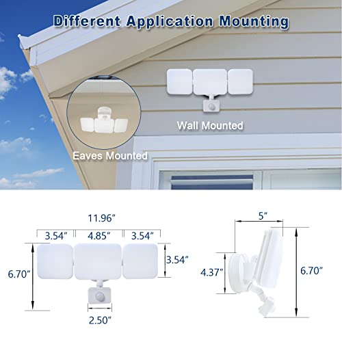 Emaner Motion Sensor Security Lights Outdoor, Dusk To Dawn & Motion Detector Adjust, Exterior Flood Lights 120V, Etl Listed 4500Lm, Daylight White Frosted Lens Porch Light Waterproof, (2-Pack, White) #TOP7