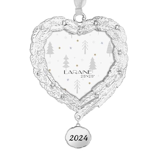 Laraine Christmas Tree Ornaments – Decorative Hanging 2024 Holiday Keepsake Gift Pendant with 2.5” Photo Frame Insert for Picture of Pet (Feather (2024))