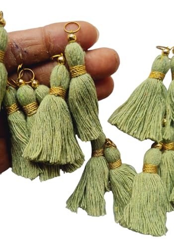 Image of Zippy Flora Micro 1.5 inch Length Cotton Handmade Tassels for Saree /Blouse /Dupatta /DIY /Decor (Pack of 12) (Seagreen)