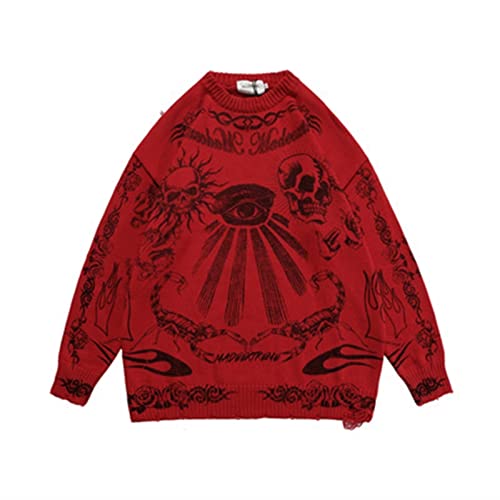 XMAIYIF (Wool) Sweater Skull Graffiti Retro Vintage Knitted Sweater Unisex Pullover Autumn and Winter Sweater(XL)