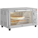 HOMCOM Mini Oven, 9L Countertop Electric Grill, Toaster Oven with Adjustable Temperature, Timer, Dishwasher Safe Baking Tray and Wire Rack, 750W, Silver
