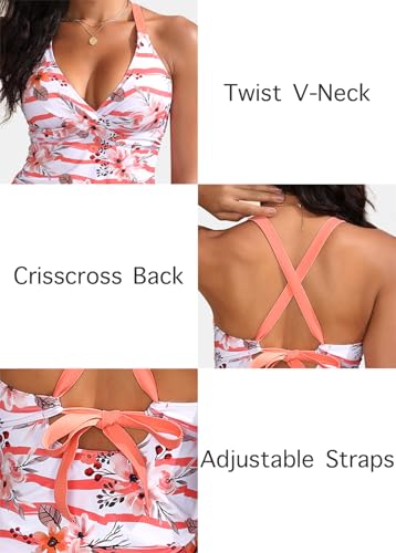 Image of ROSEWE Two Piece Tankini Swimsuits for Women, Tummy Control Bathing Suit with Skirt, V-Neck Swimdress