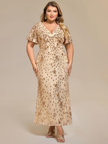 Image of Ever-Pretty Plus Women's Sequin Maxi Plus Size Formal Mother of Bride Dress