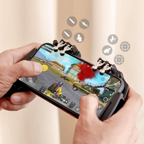 スマホゲーム用 コントローラー 6本指操作 ジョイスティック モバイルゲームコントローラー 冷却ファン付きiPhone/Android対応 軽量 伸縮調整