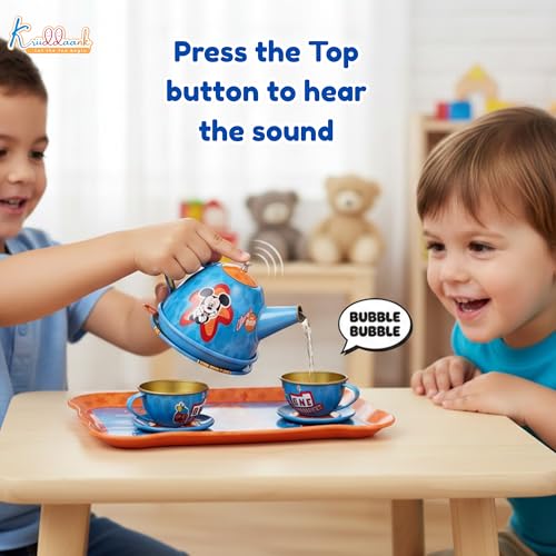Image of Disney Mickey 14-Piece Childrens Tin Tea Set - Junior Pretend & Play Kitchen Toy for Kids 3+ Years Old - Includes Cups, Saucers, Tray & Coasters - Durable Metal Play Set for Boys & Girls