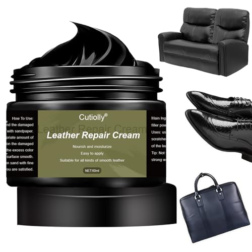 Restaurador Relleno de Cuero,Reparación de Cuero,Masilla Reparación de Cueros,Crema Reparación de Cuero,Cuero Liquido Reparador,Gel Reparación Cuero,para Sofás,Asientos de Automóviles (1, Negro*60ml)