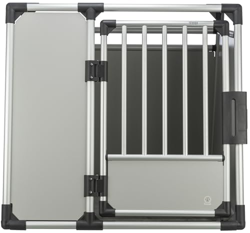 TRIXIE Hunde-Transportbox Aluminium in silber – XL: 94 × 87 × 88 cm, stabile und geräuscharme Hundebox mit abgeschrägten Seiten, Sicherheitsverschluss & rutschfester Liegematte – 39346