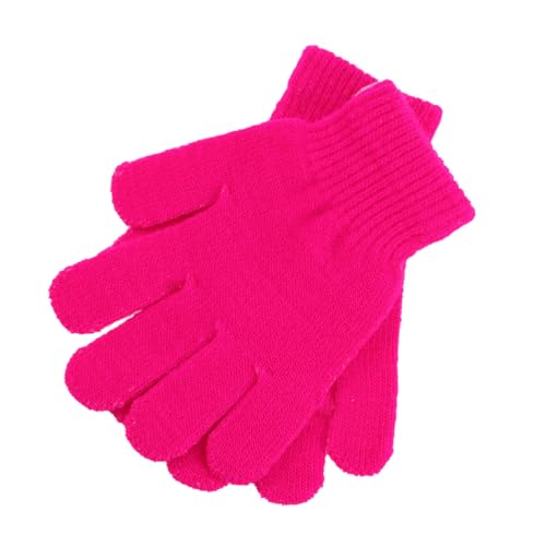 Boy Girl's Warm Knitted Gloves for Autumn and Winter Solid Color Five Fingers Lightweight for Years Old Outdoor Activities Rosy