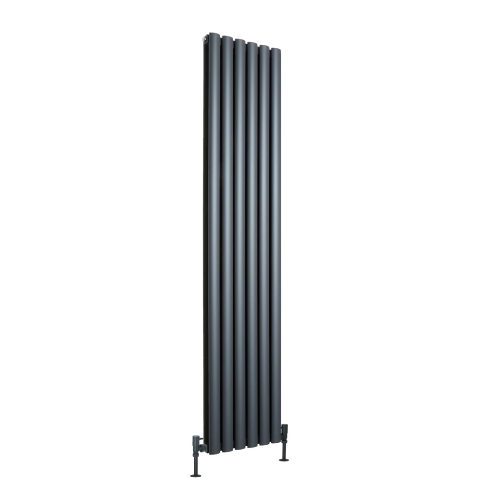 Milano Anthracite Aruba Vertical Double Oval Panel Aluminium Radiator - 1800Mm X 360Mm