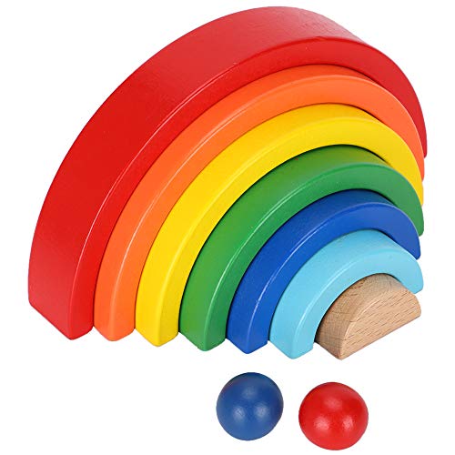 Changor Drewniane Klocki Stacker Kolorowe Puzzle dla Dzieci do Kreatywnej Zabawy 18 X 9 Cm