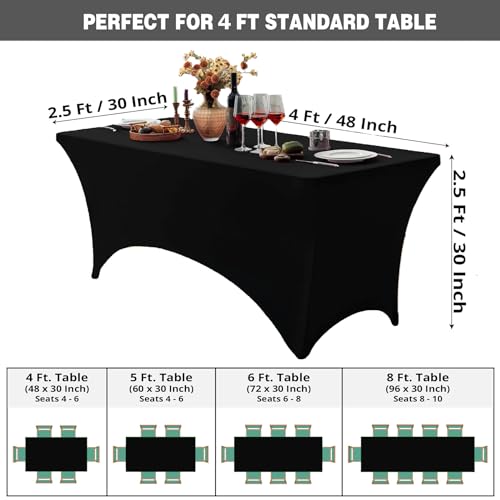 Image of FOLINS&HOME Black 4ft Fitted Water Resistant Tablecloth with Spandex