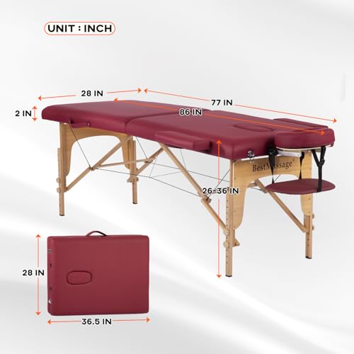 BestMassage Massage Bed Portable Massage Table 28 in Wide Lash Bed Height Adjustable 2 Folding with Non-Woven Bag for Spa Footmassage Facial CareSpa Tattoo