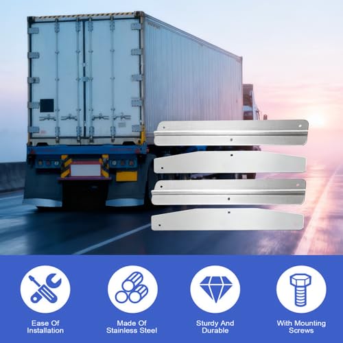 Image of 24 Inch Stainless Steel Mudflap Weights, Heavy Duty Mud Flap Weights for Semi Trucks, Universal Pair Mudflap Weight Kit with Backing Plate Mirrored and Install Screws, 4 Piece Set, 24 inch x 4 inch
