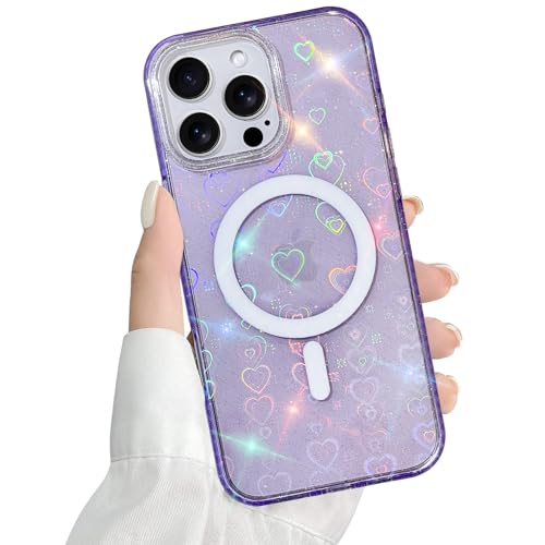 Coque iPhone 16 Pro Max MagSafe transparente LSL avec cœurs pailletés