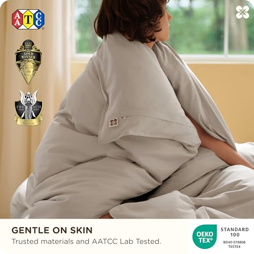 Image of Bedsure Cooling Duvet Cover King Size, Cotton & Viscose Derived from Bamboo Duvet Cover Set, PureWoven Ultra-Soft, Breathable & Lightweight Home Bedding for All Seasons (Linen,104 inchx90 inch)