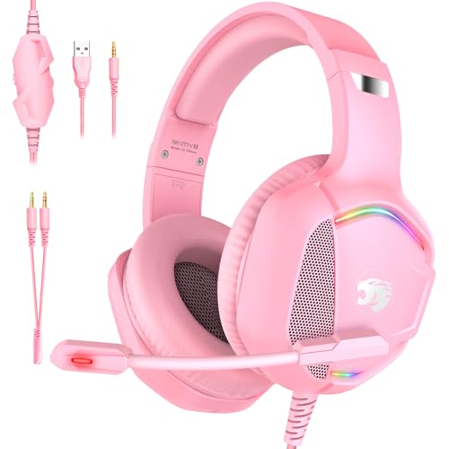 IMYB Gaming Headset with Microphone for Pc, Xbox One Series X/s, Ps4, Ps5, Switch, Stereo Wired Noise Cancelling Over-Ear Headphones with Mic, RGB, for Computer, Laptop, Mac, Nintendo, Gamer (Pink) IMYB Gaming Headset with Microphone for Pc, Xbox One Series X/s, Ps4, Ps5, Switch, Stereo Wired Noise Cancelling Over-Ear Headphones with Mic, RGB, for Computer, Laptop, Mac, Nintendo, Gamer (Pink)