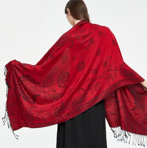Gragengs Pashmina Shawl Wrap with Ethnic Paisley Two Tone Jacquard Scarf for Women3