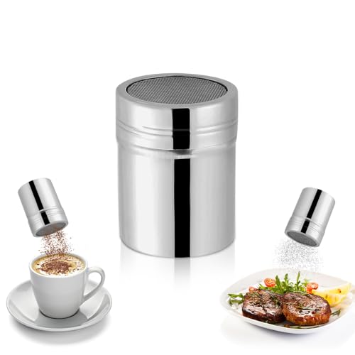 Tissting Sucrier Distributeur de Poudre 150ml Acier Inoxydable 6Oz 5.5X8.2 cm-Récipient Plumeau pour Sucre Glacé au Chocolat Cacao Farine Sel Poivre Cuisine Salle à Manger Facile à Nettoyer Polyvalent