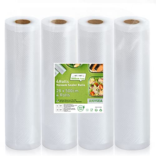 Anysea Rouleau Sous Vide Alimentaire：Sac sous vide 4 rouleaux 28 x 500 cm, Film Sous Vide Alimentaire sans BPA, Compatible Appareils de Mise Sous Vide thumbnail