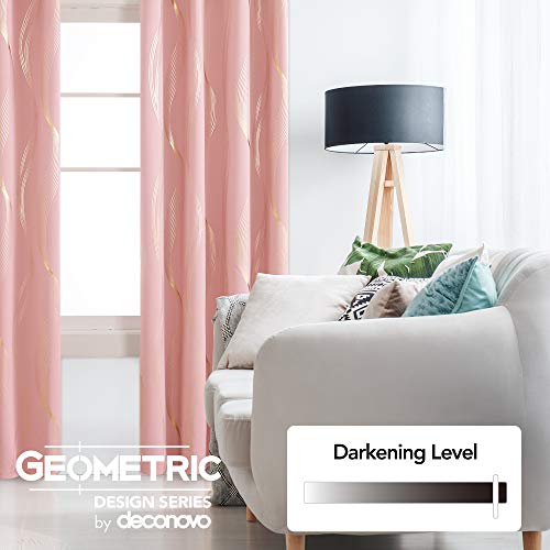 Deconovo Blackout Eyelet Curtains Thermal Insulated Gold Wave Line Foil Printed Curtains for Bedroom 46x72 Inch Coral Pink 2 Panels - Image 3