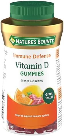 NATURE'S BOUNTY Vitamin D3 Gummies, Helps Support Immune Function, Helps Development Of Bones & Teeth, Aids In Absorption & Use Of Calcium & Phosphorus, Lemon, Orange & Strawberry Flavours, 180 g
