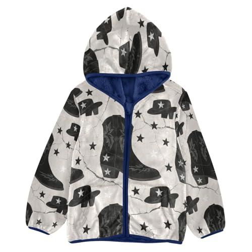 Cowboy Boots Hats Stars Pattern Toddler Fleece Jacket Girl Boys Hooded Fleece Jacket Coat Warm Outwear Zip-up 3-10T