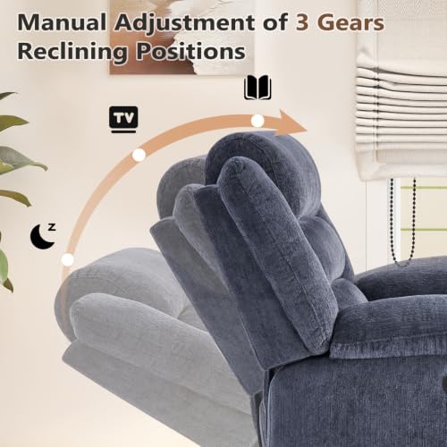 Image of ANJ Overstuffed Manual Recliner Set of 2, Soft Chenille Fabric - Blue