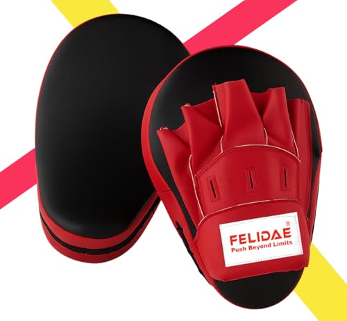 Image of FELIDAE Focus Pads for Boxing & MMA Training | Curved Punch Mitts for Kickboxing, Muay Thai & Martial Arts | Durable PU Leather Hand Target Pads for Punch Accuracy & Speed | Red Black (RED /Black)