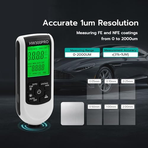 Mcbazel Paint Thickness Gauge Meter,1μm Precision Coating Detector for Automotive Paint&Metal Plating,Dual-Probe Auto-Sensing,0-2000μm Range,±3% Accuracy,Portable Car Paint Tester with Calibration