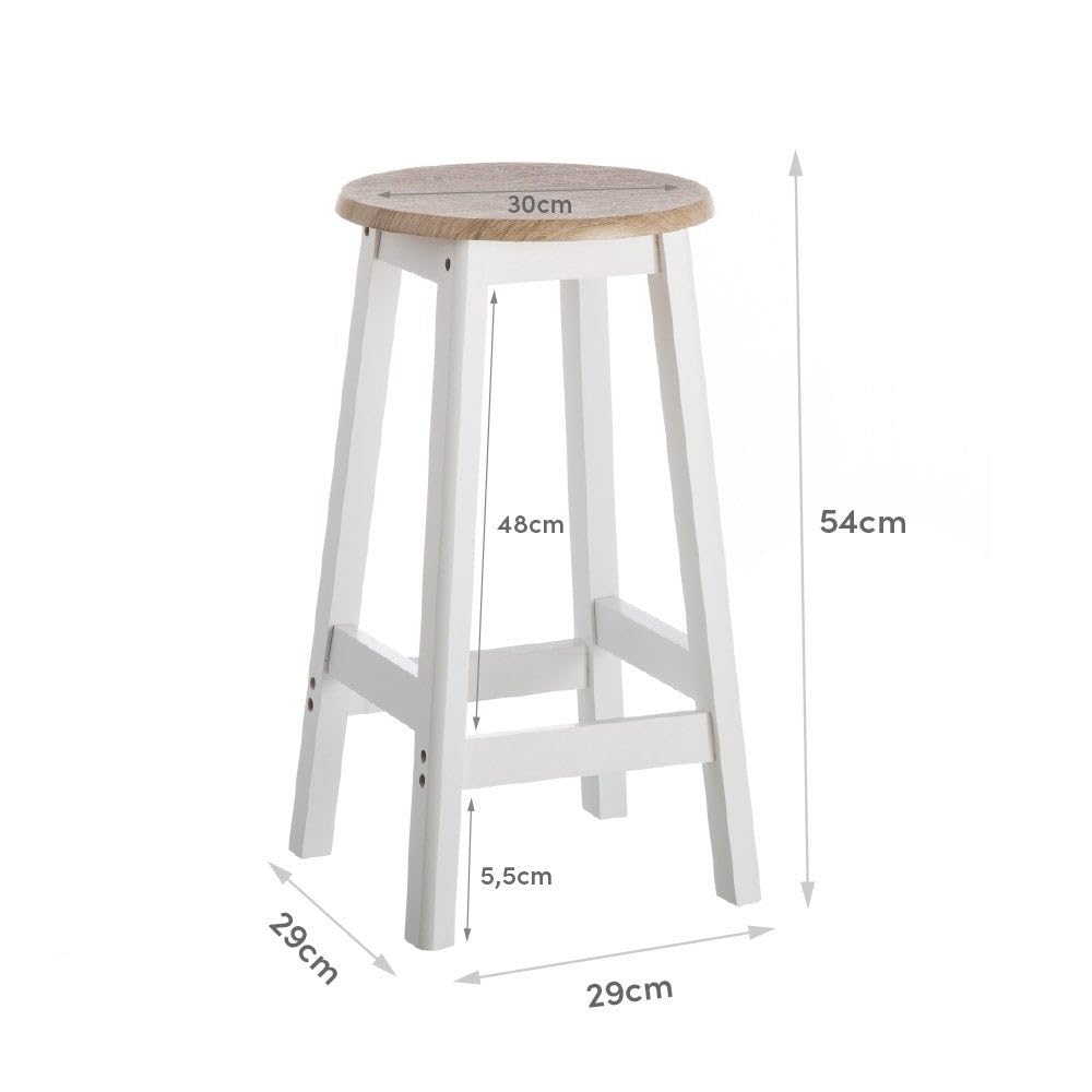 LOLAhome - Pack de 2 taburetes de Cocina de Madera Blanco y Natural de 54 cm. para mesas Altas o Barras de 80-85 cm. Asientos Redondos de Estilo nórdico Que ocupan Poco Espacio. hasta 100 kg