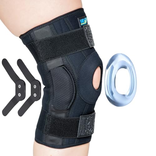 Hinged Knee Brace with Open Patella For Men & Women, Dual Side Stabilisers & Compression Straps for ACL, MCL, Meniscus Tear, Arthritis, Tendonitis, Pain Relief & Support (Black, M(15-17 inch))