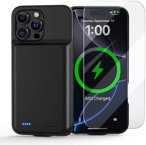Ginfoxi Akkuhülle Für IPhone 13/14 Pro - 7000mAh, Ultraslim Mit Halterung & 360° Schutz | Schwarz