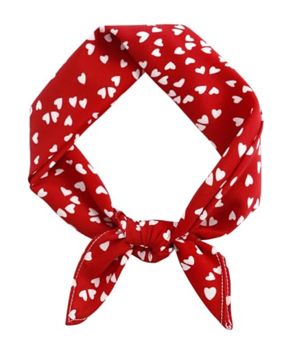 GERINLY Small Heart Square Scarf Red White Hearts Bandana Chiffon Vintage Purse Scarf 20s Hair Accessory (Z-WineWhite)