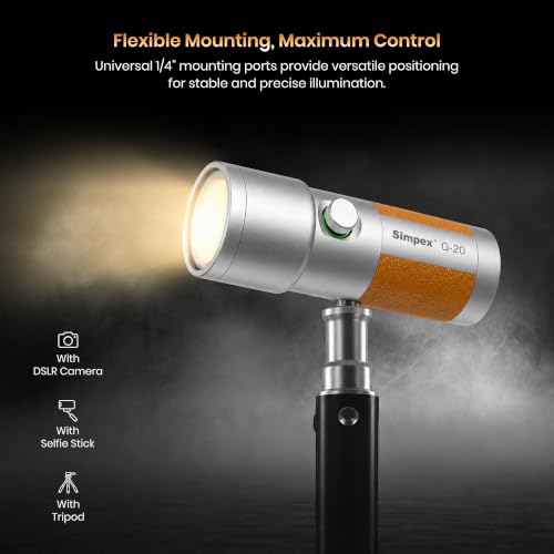 Image of Simpex G-20 RGB Photography Flashlight Portable 20W LED Video Light with Professional Optical Lens, Adjustable Focus Beam, 20 Projection GOBOs, 20 Color Filters, 7500mAh Battery, Type-C Charging