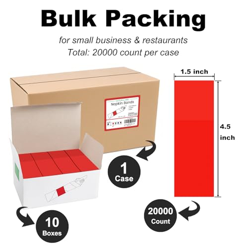 Image of NATURALABEL Bulk Pack of 20,000, Self-Adhesive Napkin Bands for Small Business, Restaurants, Events - 10 Boxes, 2000 per Box (Red)