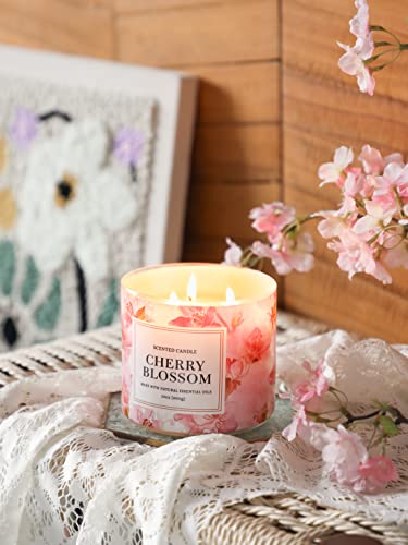 Spring Candle Cherry Blossom Scented Candle 3 Wicks Large Jar, 14 Oz #TOP3