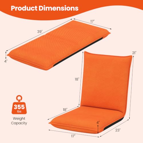 Image of GIANTEX Adjustable Mesh Floor Sofa Chair, 6-Position Multiangle Padded Floor Chair, Cushioned Back Support Versatile, Video Game Chairs for Meditation Seminars Reading TV Watching or Gaming (Orange)